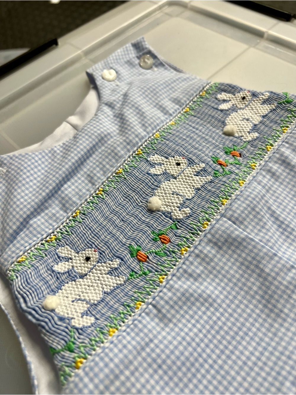 Easter Bunny Smocked John John - 12m